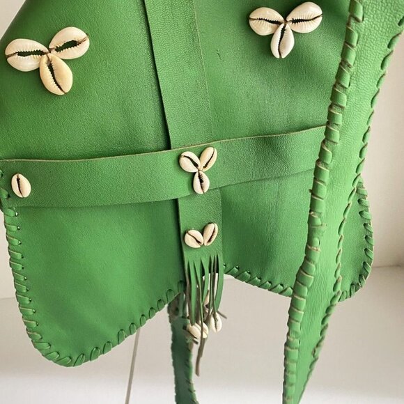 Vintage Green  Leather Shell Accent Square Shoulder Messanger Bag - Picture 4 of 9